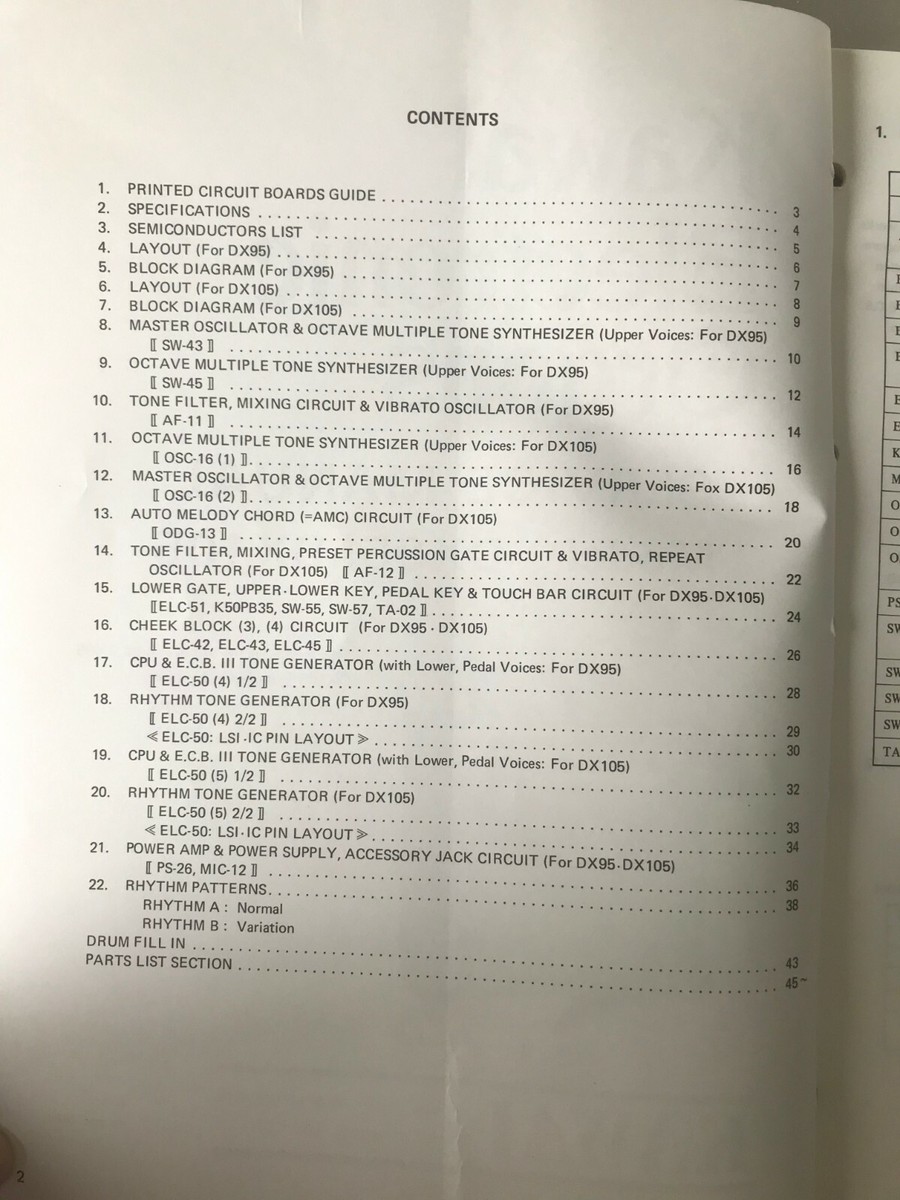 Kawai DX 95 - DX 105 Service Manual | eBay