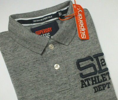 NEU SUPERDRY Classic Coaches Pique Polo Men Polohemd Poloshirt grau meliert S M