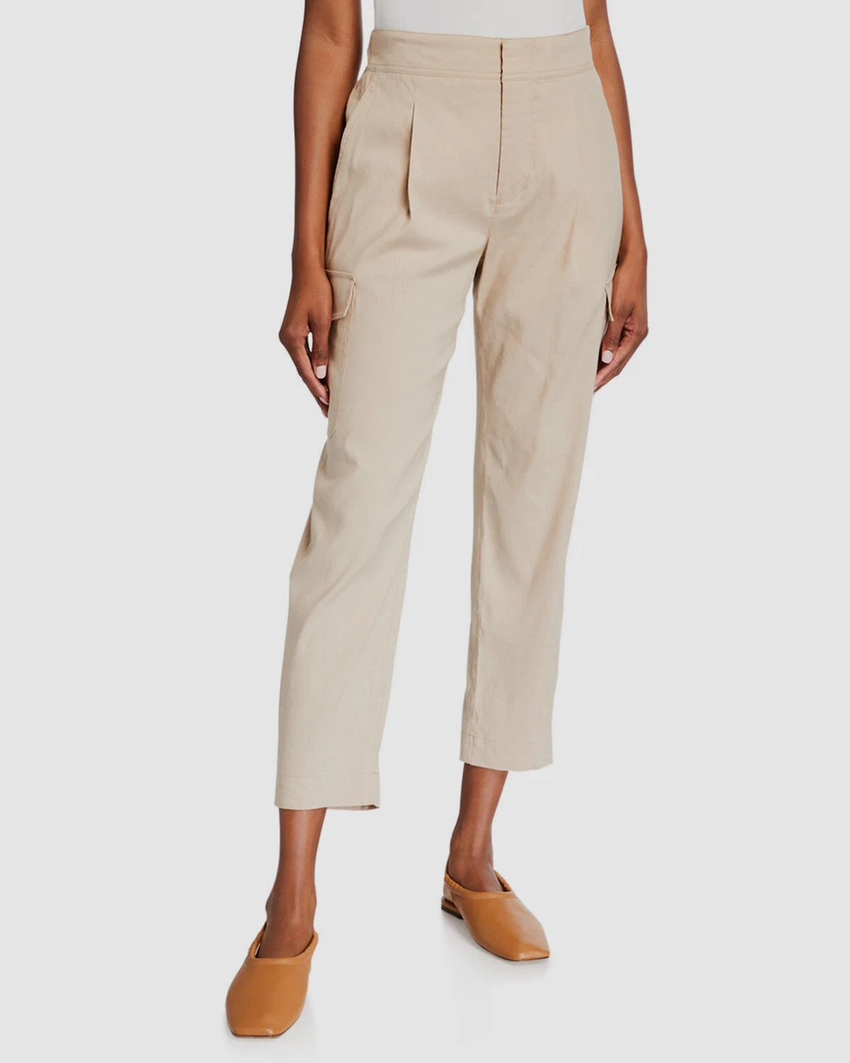 $410 Vince Women Beige Straight Leg High Rise Linen Cargo Cropped Pants  Size 0