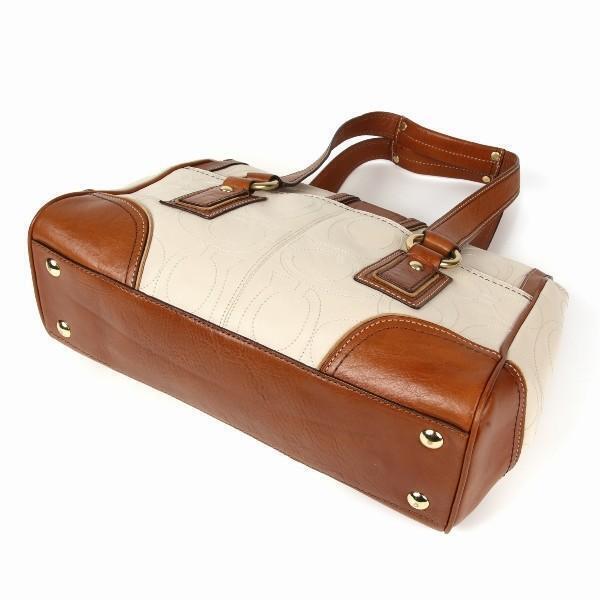 Coach bag outlet COACH tote leather tote bag 11332 ivory x brown eBay