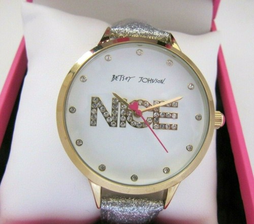 Betsey Brand New Johnson Ladies Chrystal Nice Silver Glitter Band Watch NWT $65 - Picture 3 of 6