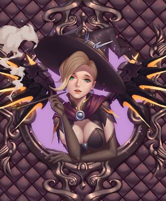 Anime witch hat blonde wings open shirt girls mercy Playmat Gaming Mat
