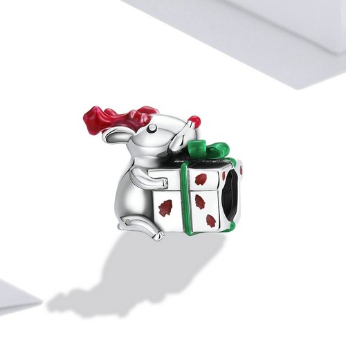 Ciondolo Renna di Natale Naso Rosso & Scatola Regalo Argento 925 Autentico Braccialetto Festivo - Foto 4 di 8