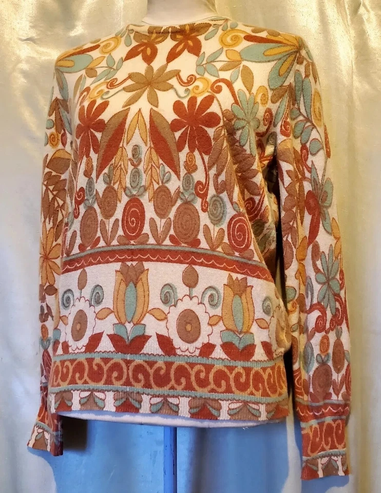 Suéter Pullover Ajustado Ligero Lana de Cordero Años 50 De Colección en Tonos Tierra y Salvia, M Foto 4 de 4