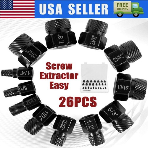 26Pc Damaged Screw Extractor Set Removal Socket Tool for Broken Head Rusted Bolt