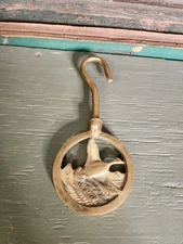 Vintage Brass Goose Mallard Duck Fireplace Damper Pull Hook Hanger 8"