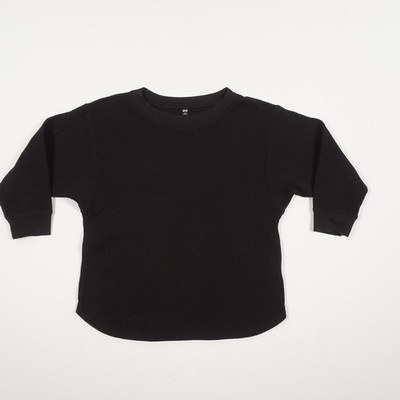 UNIQLO Damen Pullover Gr. S Schwarz Waffelstruktur Baumwolle Casual Langarm