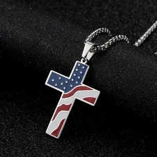 Patriot Cross American Flag Religious Jewelry Pendant Necklace