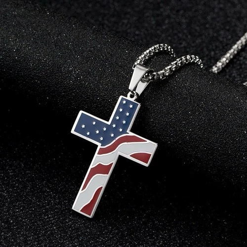 Patriot Cross American Flag Religious Jewelry Pendant Necklace
