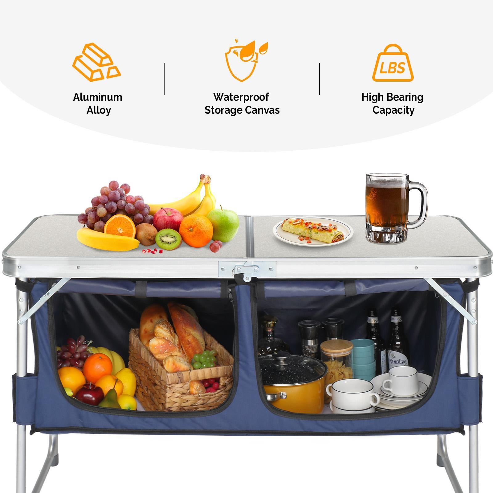 Camping Kitchen Station Outdoor Camping Tables, Portable for Camp Cook Table