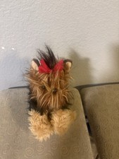 Russ Berrie Yorkshire Terrier Plush Dog with Red Bow 12 Stuffed Animal Toy