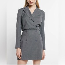 Express Charcoal Double-Breasted Blazer Dress Size 14 NWT