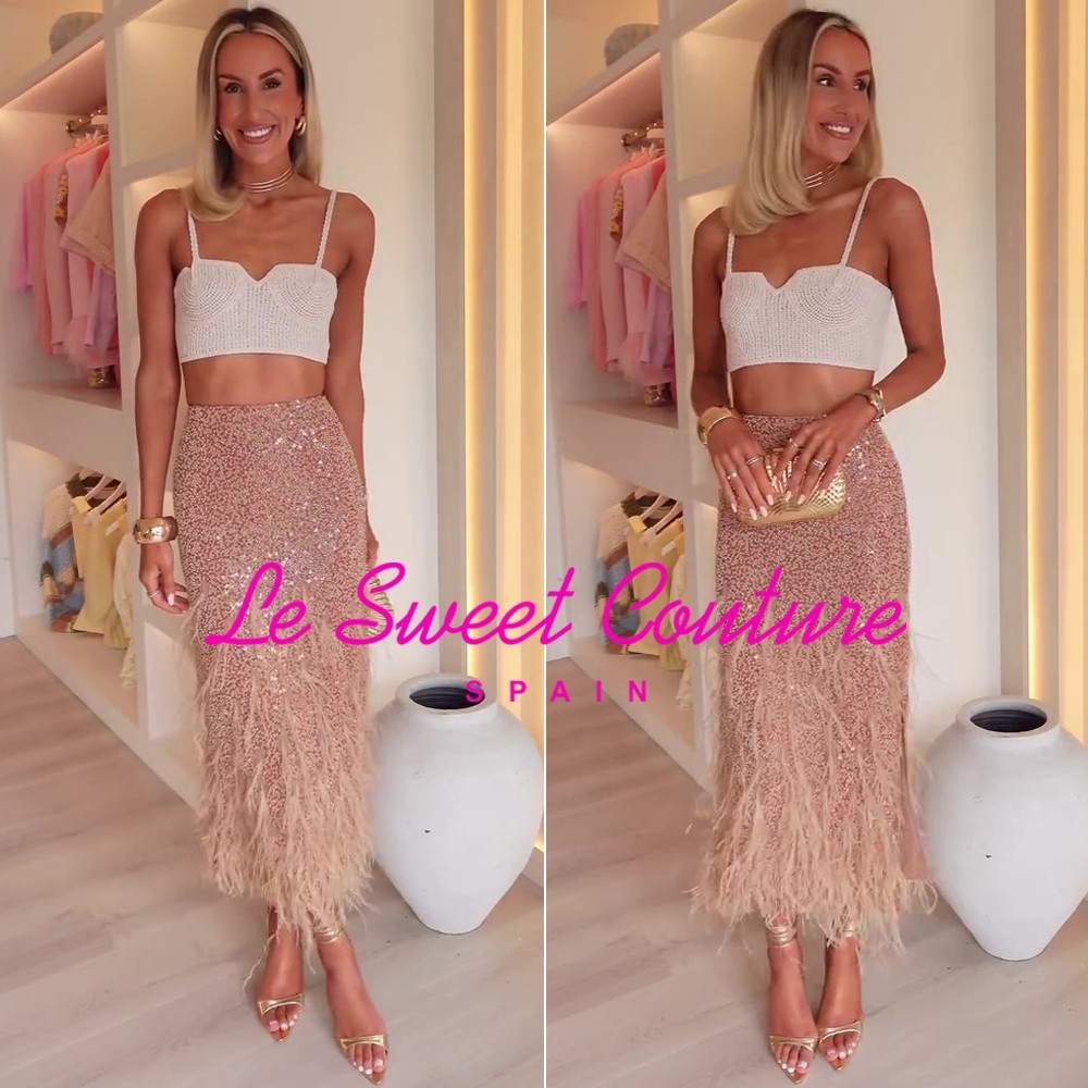 ZARA WOMAN NWT SS25 BROWN SEQUIN FEATHER SKIRT ALL SIZES 5344/516