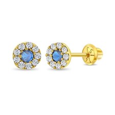 14k Yellow Gold Girls Sparkling Round Cubic Zirconia Burst Screw Back Earring...