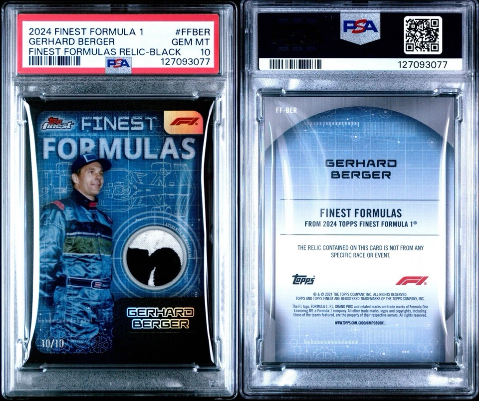 2024 TOPPS FINEST FORMULA 1 GERHARD BERGER FORMULAS BLACK PATCH /10 PSA 10 POP 1 - Image 3 of 3