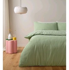 Gingham Seersucker Reversible Duvet Set - Green Check - Double - Brand New