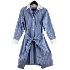 Karen Kane Womens Stripe Faux Wrap Shirtdress XS Blue White Striped Cotton NWT
