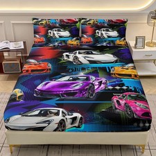 Racing Car Fitted Sheet for Boys Teen Queen Size, Extreme Sports Bedding Sets...