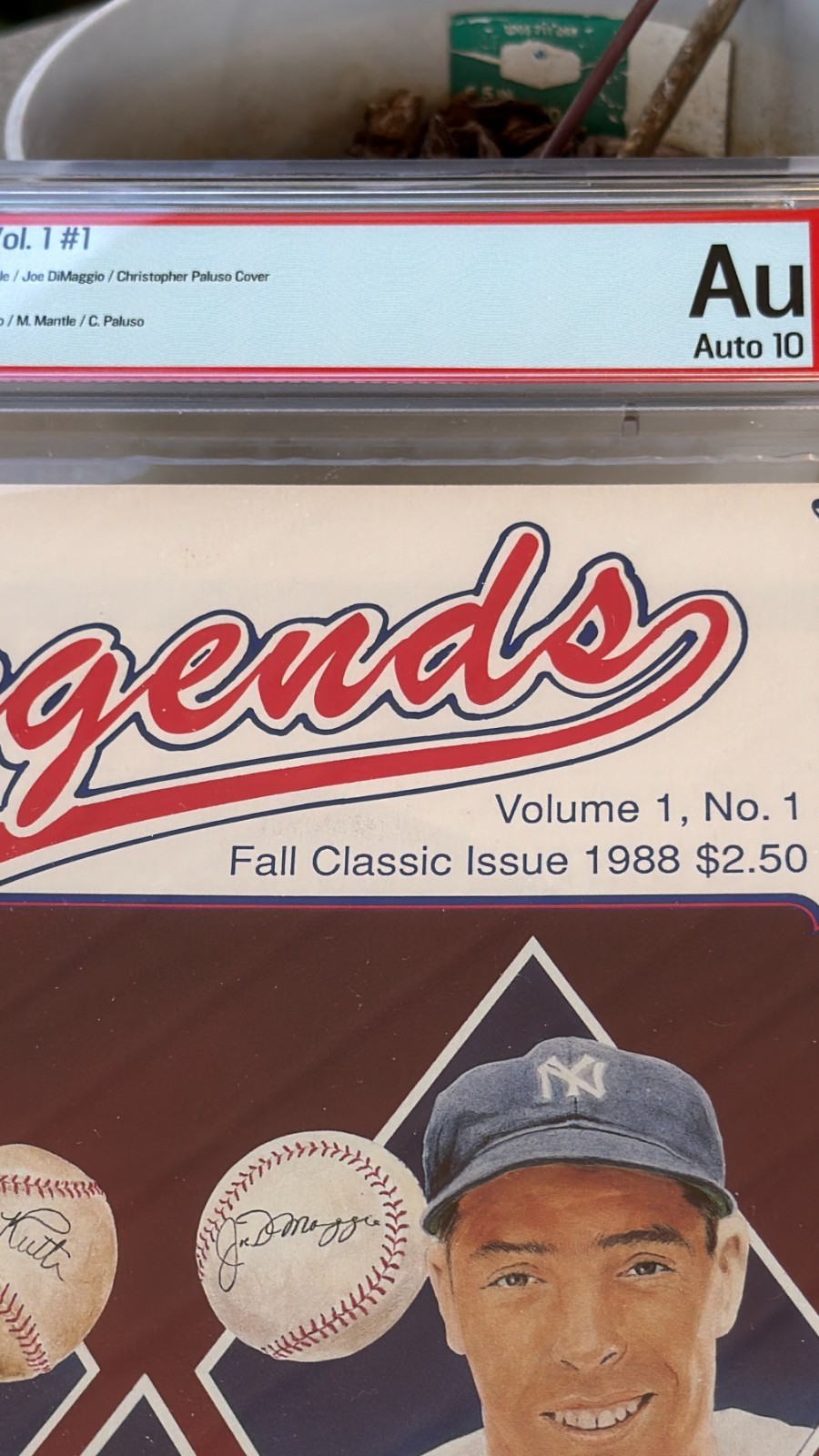 Mantle & Dimaggio signed Volume 1 Legends Magazine Authenticated by PSA a 10. view 5