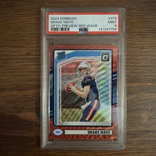 2024 Panini - Rated Rookie Drake Maye #379 Optic Preview Red Wave Prizm RC PSA 9
