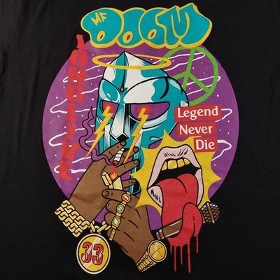 MF DOOM Legend Never Die Tribute T-Shirt Mens Large Black Hip Hop Rap Tee