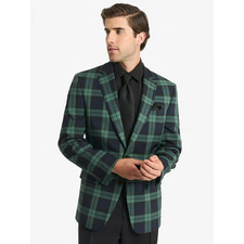 Men's Green Plaid Blazer Casual Business Suit Jacket Smart Formal Wear Coat