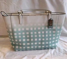 Coach Madison Gingham Saffiano Leather Green/White Shoulder Tote Bag 30118