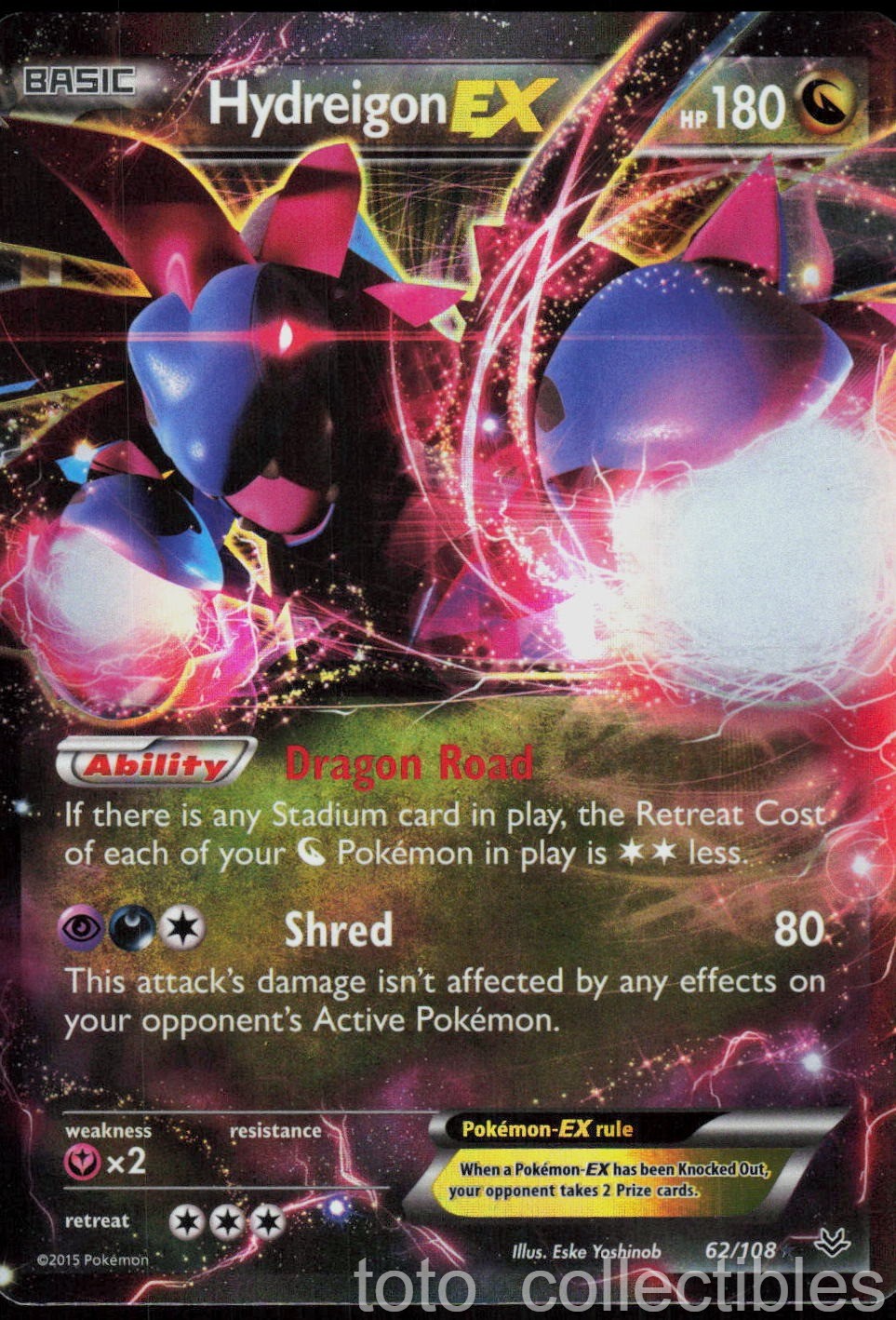 Hydreigon EX 62/108 Holo EX Rare Roaring Skies Pokemon Near Mint