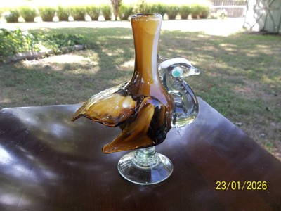 FREE BLOWN ART GLASS TURKEY FIGURAL BOTTLE w/ APPLIED DETAILS