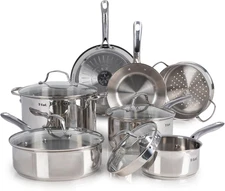 T-Fal Stainless Steel Cookware Set, 11 Piece, Induction Cookware, Oven Safe to 5