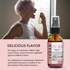 Organic Vegan Vitamin B12 Supplement Liquid Mist for Quick Absorption 5,000Mc...