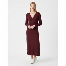 NWT Madewell Womens Cotton Knit Midi Dress Size XXS Burgundy Minimalist Capsule