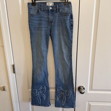 Abercrombie Kids Girls' Low Rise Boot Jeans Sz 15/16 Flare Bows Med Wash Stretch