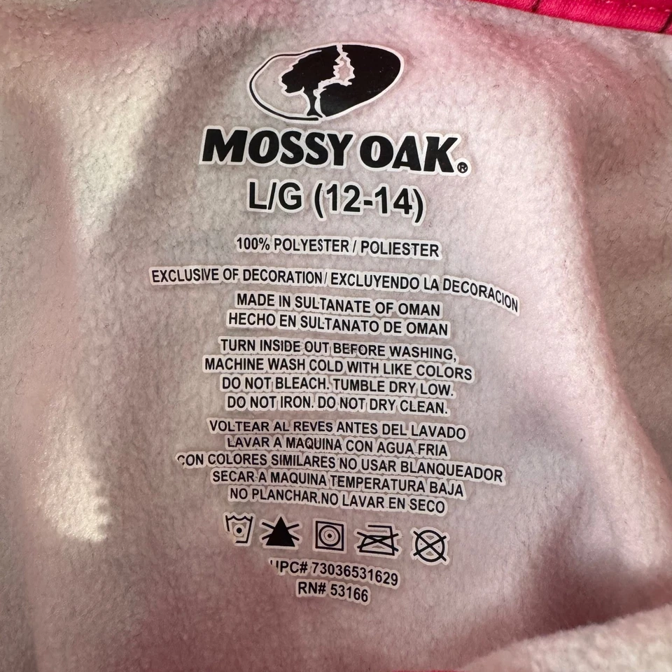 Mossy Oak Girls L 12/14 Pink Camo 1/4 Zip Pullover Hunting Outdoor Hoodie Top - Image 3 of 4