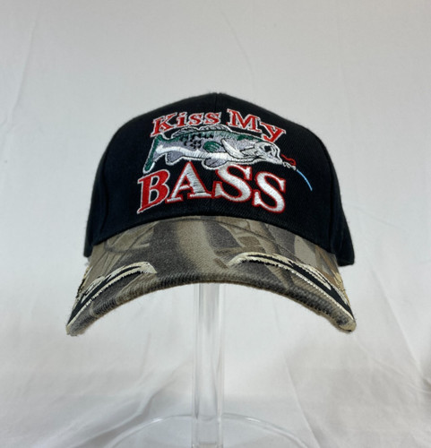 Kiss My Bass Baseball Cap Strapback Hat Camo Flames Fishing Outdoor Sports OSFA