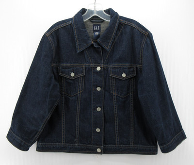 VINTAGE Gap Jacket Women XL Blue Trucker Denim Moto Button Up 90s Y2K Pockets *