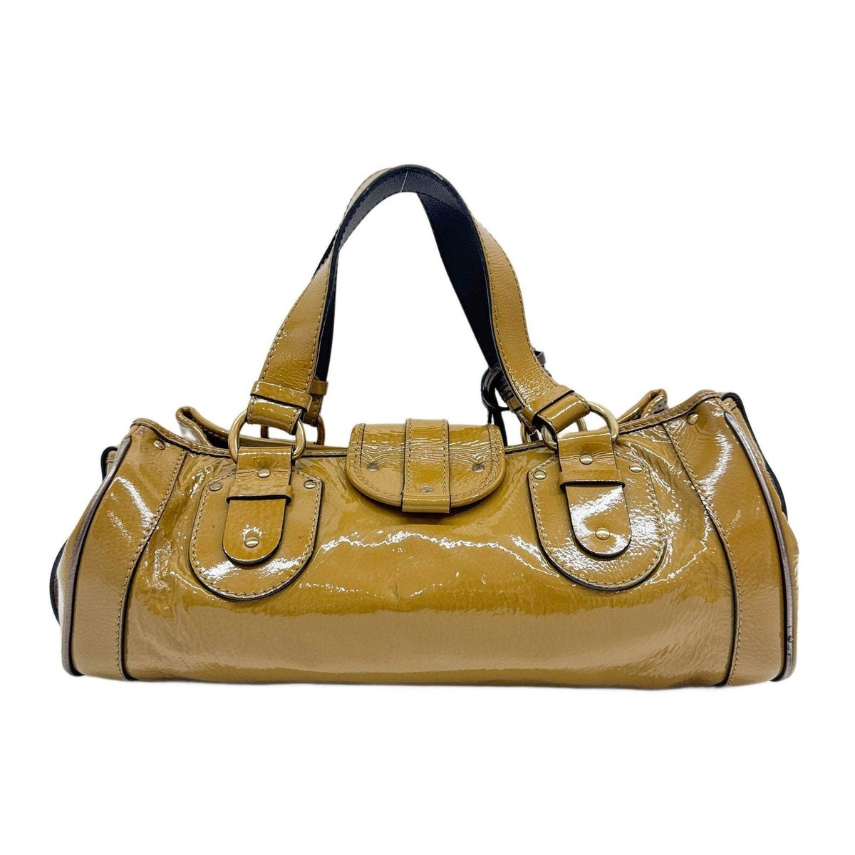 CHLOÉ Paddington Horse Charm Ocher Brown Patent Leather Shoulder