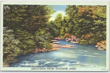 Vintage Greetings From Windsor Ohio Scenic River Linen Postcard