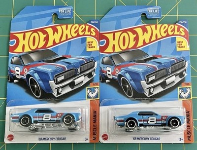 LOT OF 2 - 2022 HOT WHEELS  68 MERCURY COUGAR MUSCLE MANIA 7/10 LIGHT BLUE