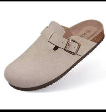 Women Suede Clogs Slip On Mule Shoes Buckle Casual Comfort Flat Sandals