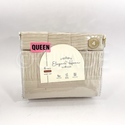 Elegant Home by Bedsure Luxury Queen Bed Sheet 6Pcs Polyester Beige New