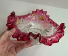 Vintage Murano Tutti Frutti Bowl 8" Ruffled Edge Venetian Art Glass Nice Piece!