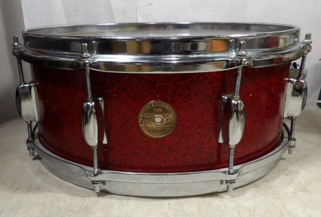 Vintage 1960s ZimGar Brooklyn NY 14"x5" 8 Lug Red Sparkle Snare Drum