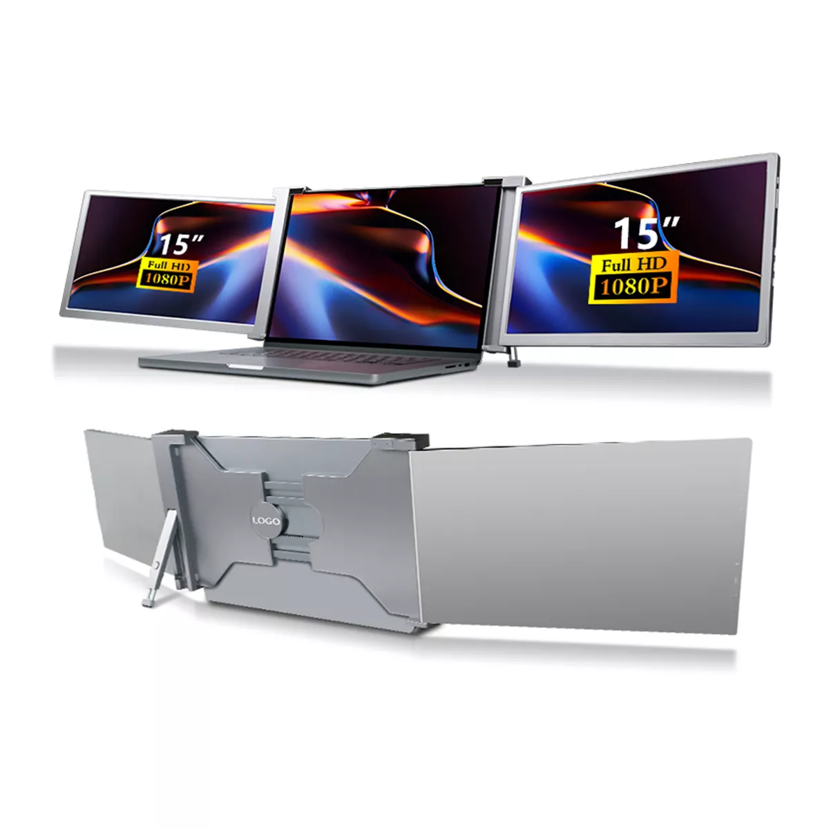 Dual Portable Triple Fold 1080P IPS FHD Monitor Screen Extender For Laptop  15 in