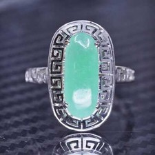 Size 9, vintage sterling silver 925 handmade ring with oval jade
