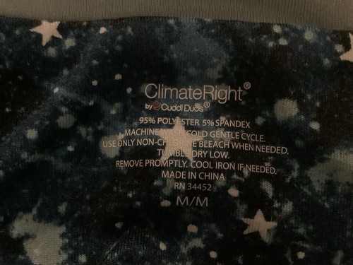 Cuddl Duds Climate Right 2pc Pajama Set SzM Solid Aqua Top & Starry Sky Bottoms - Picture 2 of 8