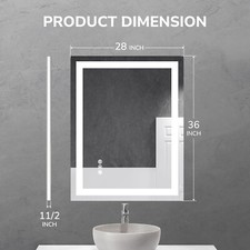 LED Bathroom Mirror 28x36In Anti-Fog Dimmable 3 Color Lighted Wall Mounted