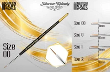 Green Stuff World Gold Series Siberian Kolinsky Brush Size #00 (8mm top)