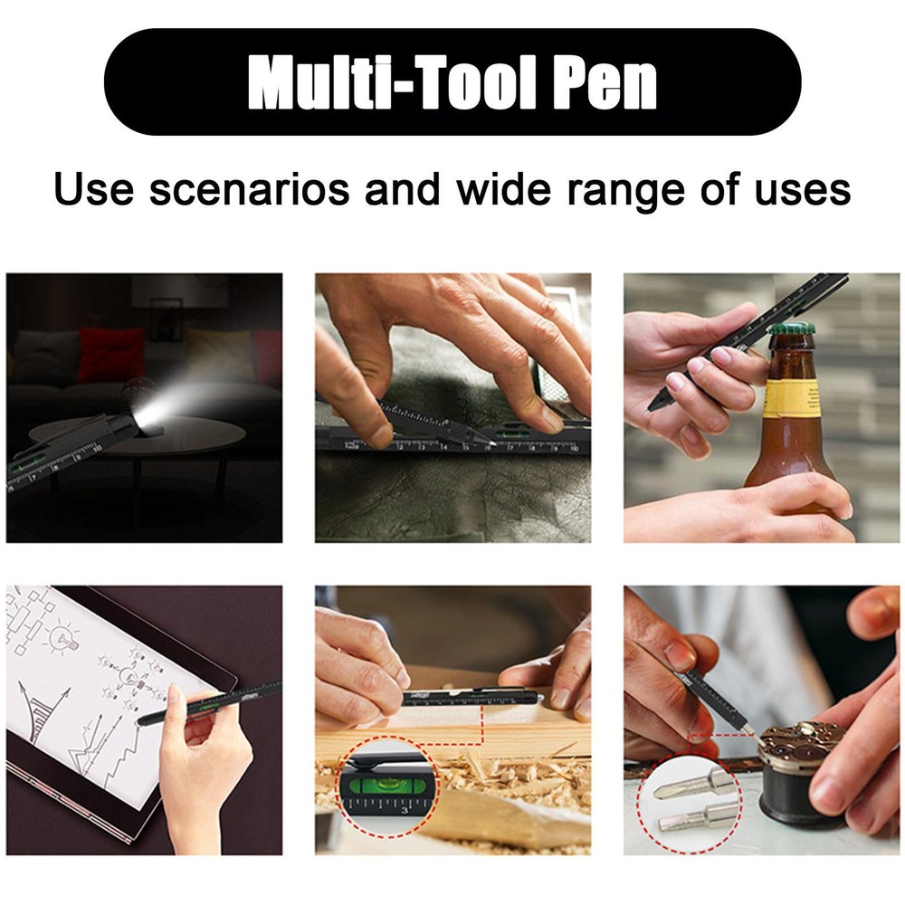9-in-1 Multi Tool Pen with LED Light, Touch Screen Tip & Bottle Opener