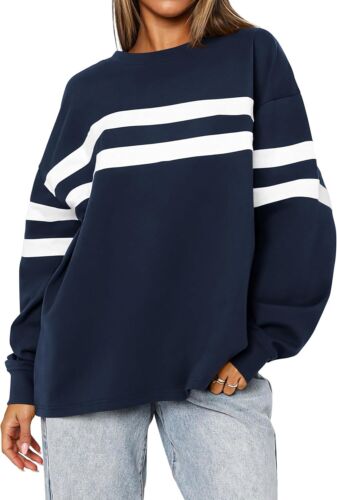 MASCOMODA Womens Fall Fashion 2024 Striped Oversized Sweatshirt Crewneck Long Sl